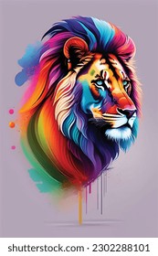colorful collage lion digital art gradient vector illustration