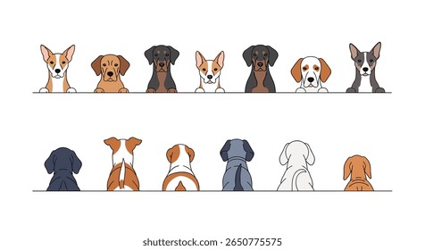 A colorful collection of adorable pixel art dog portraits featuring various breeds and styles