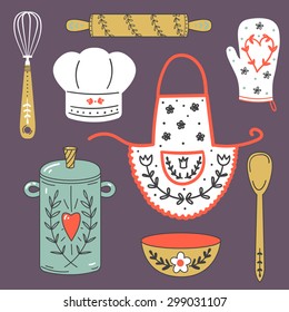 Colorful collection of baking items. Cute Vector illustration.