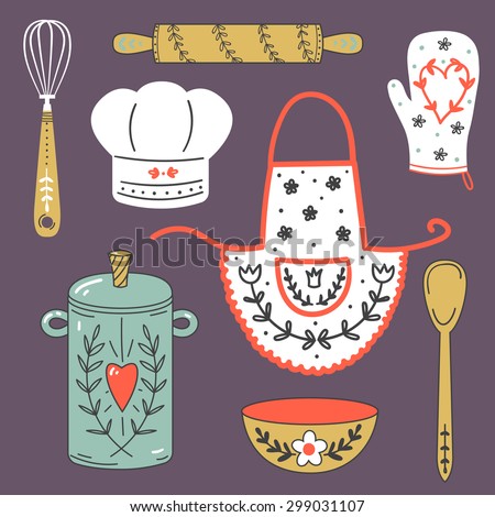 Colorful collection of baking items. Cute Vector illustration.