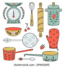 Colorful collection of baking items and sweets. Cute Vector illustration and design elements