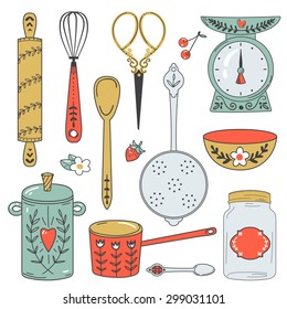 Colorful collection of baking items and sweets. Cute Vector illustration and design elements