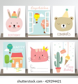 Colorful collection for banners,Flyers,Placards with bear,rabbit,ice cream,balloon,cat and cactus