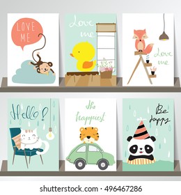 Colorful collection for banners,Flyers,Placards with fox,monkey,cat,panda,duck and tiger