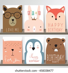 Colorful collection for banners,Flyers,Placards with fox,rabbit,penguin and bear