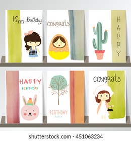 Colorful collection for banners,Flyers,Placards with girl,rabbit,tree,doll and cactus