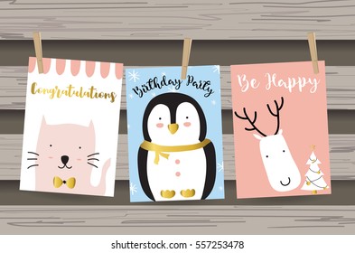 Colorful collection for banners,Flyers,Placards with penguin,cat,bear and reindeer