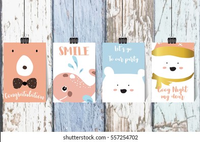 Colorful collection for banners,Flyers,Placards with whale and bear on wallpaper
