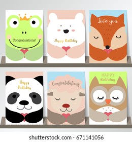 Colorful collection for banners,Placards with frog,bear,fox,panda,sheep and owl