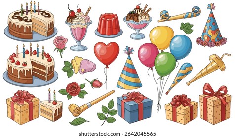 A Colorful Collection of Birthday Celebration Items and Decorations for a Special Occasion