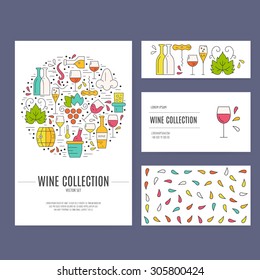 Colorful collection of business identity elements with wine theme. Vineyard or wine bar corporate identity. Business documentation.
