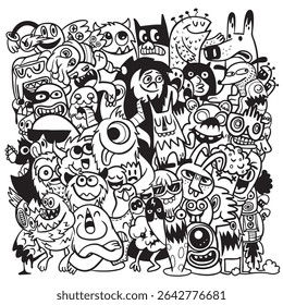 A colorful collection of cartoon monsters and characters, showcasing playful and whimsical designs