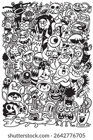 A colorful collection of cartoon monsters and creatures, showcasing playful expressions and unique