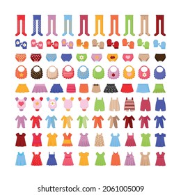 Colorful collection of children's clothing in flat style.