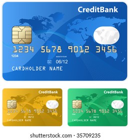 Colorful collection of credit cards. Highly detailed vector