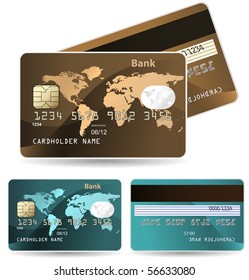 Colorful collection of credit cards. Highly detailed vector