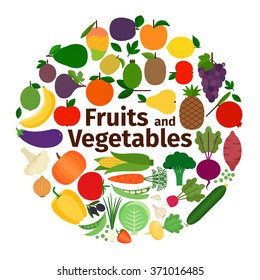 Colorful collection of cute fruits and vegetables