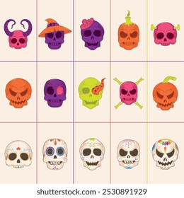 Colorful collection of decorative skull designs, Vector