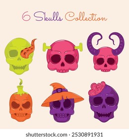 Colorful collection of decorative skull designs, Vector