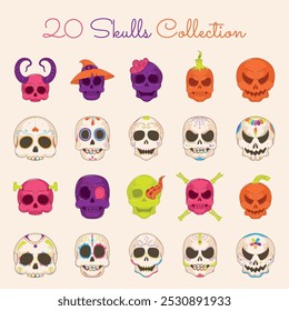 Colorful collection of decorative skull designs, Vector