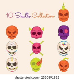 Colorful collection of decorative skull designs, Vector