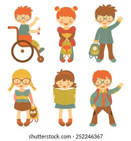 Colorful collection of different kids characters. vector illustration