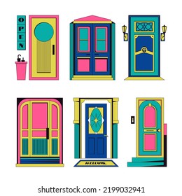 colorful collection of door vector images. top view perfect for your background and social media needs