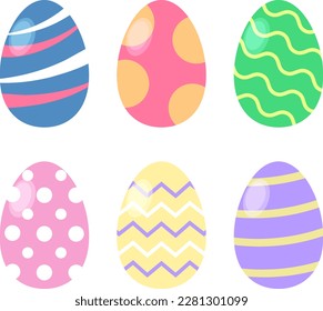 Colorful collection of Easter eggs.  Design elements for holiday cards. Easter collection with different texture. Cartoon flat style vector illustration.