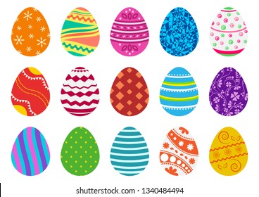 Colorful collection of Easter eggs isolated on white background. Vector illustration