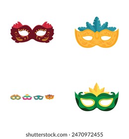 Colorful collection of festive masquerade masks on a white background