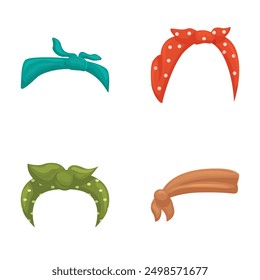 Colorful collection of four cartoonstyle hair accessory illustrations