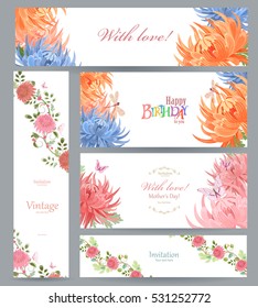 colorful collection of greeting cards with chrysanthemum for your design