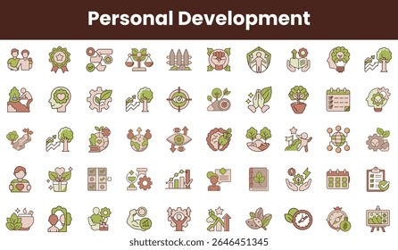 A colorful collection of icons representing personal development, including growth, goals, and self-improvement themes, perfect for motivational designs.