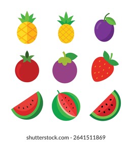 A colorful collection of juicy persimmon grape pineapple plum pomegranate strawberry and watermelon fruits perfect for food designs and healthy lifestyle themes Vector illustration on white background