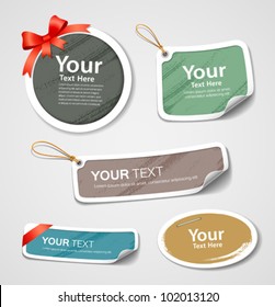 Colorful collection label and tag paper paint brush texture. vector illustration