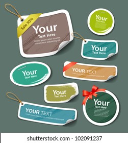 Colorful Collection Label And Tag Paper Paint Brush Texture. Vector Illustration