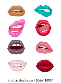 Colorful collection of lips in different shapes and colors