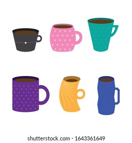 Colorful Collection of Mugs with Different Patterns Vector