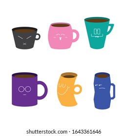 Colorful Collection of Mugs with Faces Vector