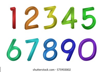 Colorful collection Number isometric mathematical figures, symbols, font in 3d on a white background. Vector Illustration with digital geometric characters for your projects.