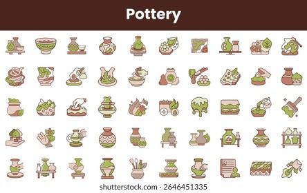 A colorful collection of pottery icons depicting various pottery techniques and styles, showcasing creativity and craftsmanship in a playful, artistic design.
