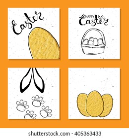 Colorful collection of printable card for Easter with Easter eggs . Wishes for a happy Easter. Vector illustration