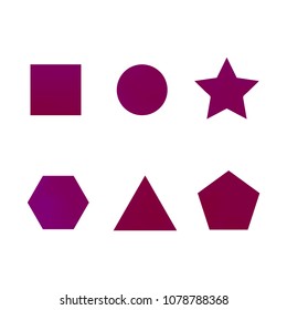 Colorful collection set of soft mesh facet gradient logo designs or web elements. Hexagonal, triangular, pentagonal, round, triangular and star gradient stylish shapes. Geometric logotype.