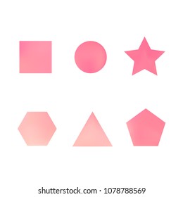 Colorful collection set of soft mesh facet gradient logo designs or web elements. Hexagonal, triangular, pentagonal, round, triangular and star gradient stylish shapes. Geometric logotype.