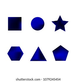 Colorful collection set of soft mesh facet gradient logo designs or web elements. Hexagonal, triangular, pentagonal, round, triangular and star gradient stylish shapes. Geometric logotype.