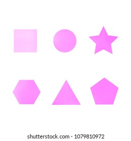 Colorful collection set of soft mesh facet gradient logo designs or web elements. Hexagonal, triangular, pentagonal, round, triangular and star gradient stylish shapes. Geometric logotype.