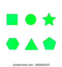 Colorful collection set of soft mesh facet gradient logo designs or web elements. Hexagonal, triangular, pentagonal, round, triangular and star gradient stylish shapes. Geometric logotype.