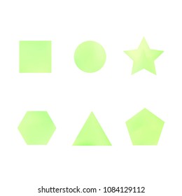 Colorful collection set of soft mesh facet gradient logo designs or web elements. Hexagonal, triangular, pentagonal, round, triangular and star gradient stylish shapes. Geometric logotype.