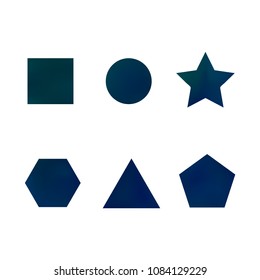 Colorful collection set of soft mesh facet gradient logo designs or web elements. Hexagonal, triangular, pentagonal, round, triangular and star gradient stylish shapes. Geometric logotype.