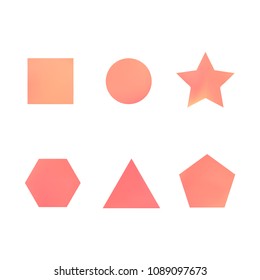 Colorful collection set of soft mesh facet gradient logo designs or web elements. Hexagonal, triangular, pentagonal, round, triangular and star gradient stylish shapes. Geometric logotype.